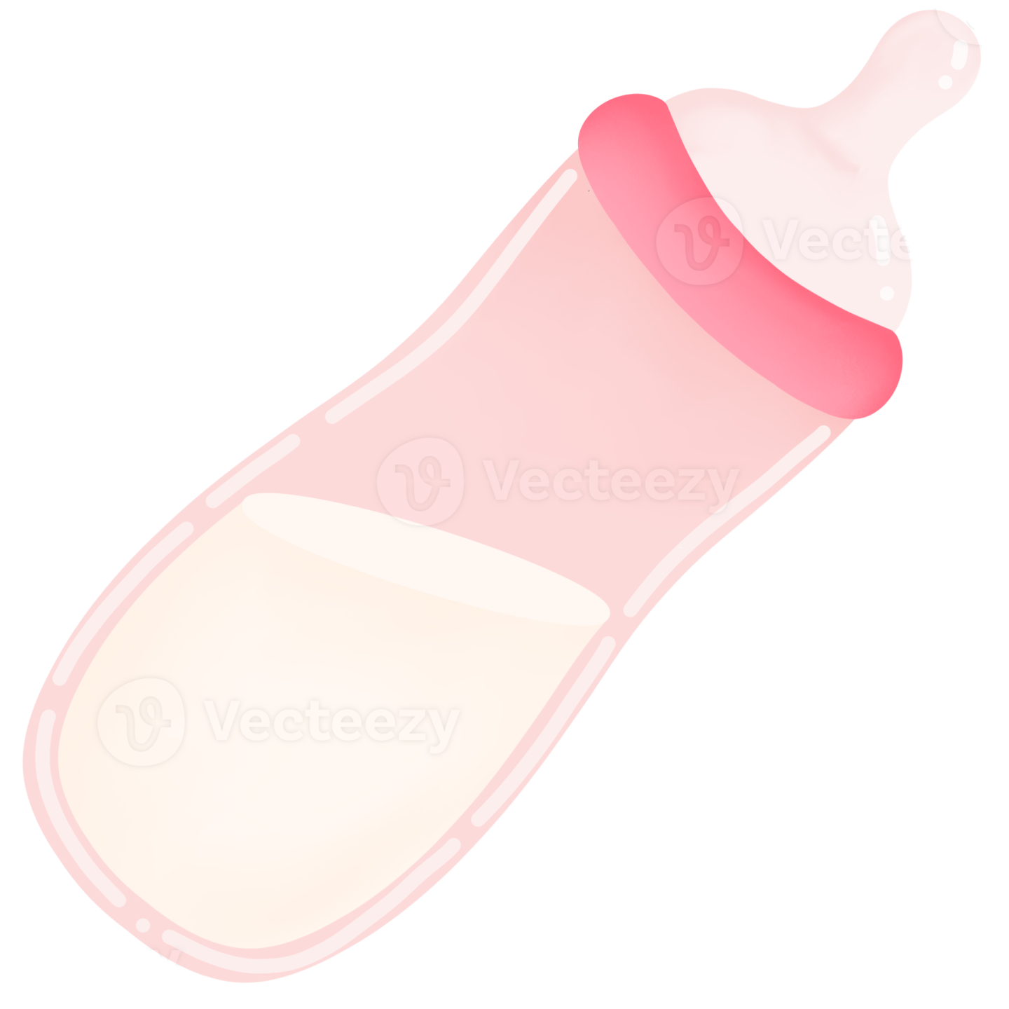 a baby bottle with a pink cap