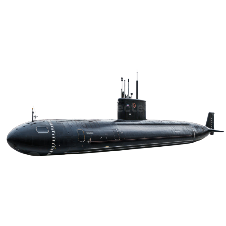 a black submarine on a white background