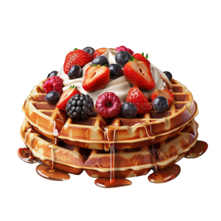 a stack of pancakes with syrup and berries on top