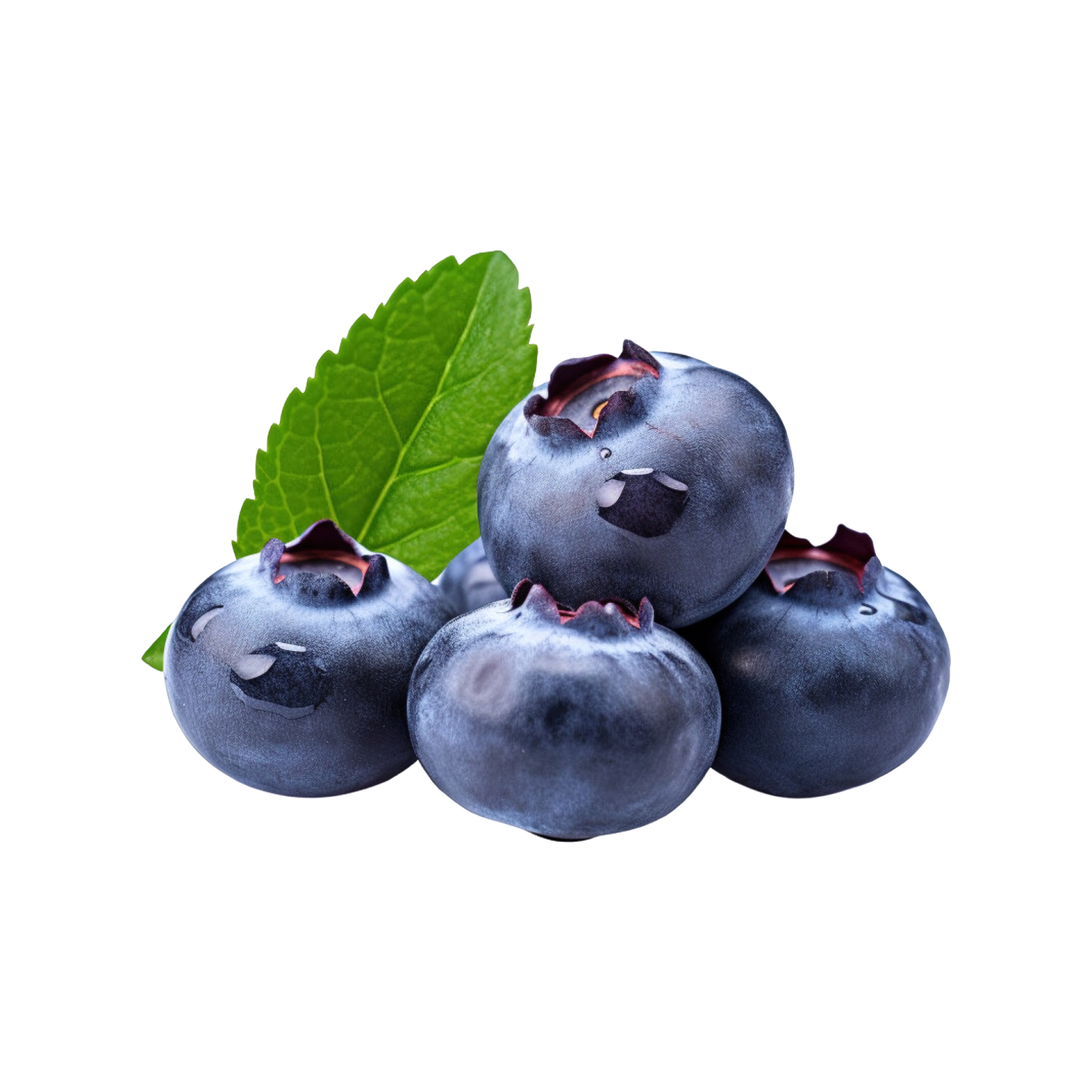 blueberries with leaves on white background