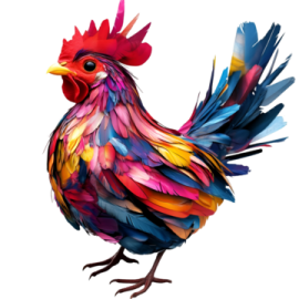 a colorful rooster is standing on its hinds