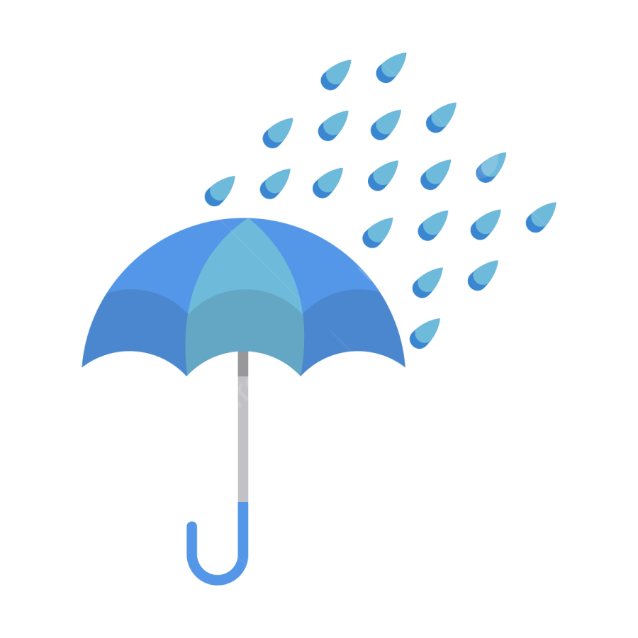 a blue umbrella with rain coming from it