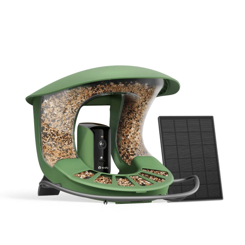 a bird feeder with a solar panel attached to it