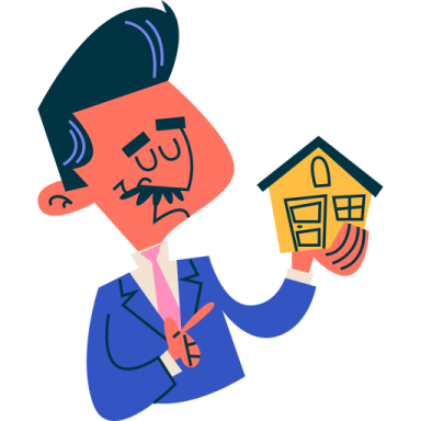 a man in a suit holding up a house