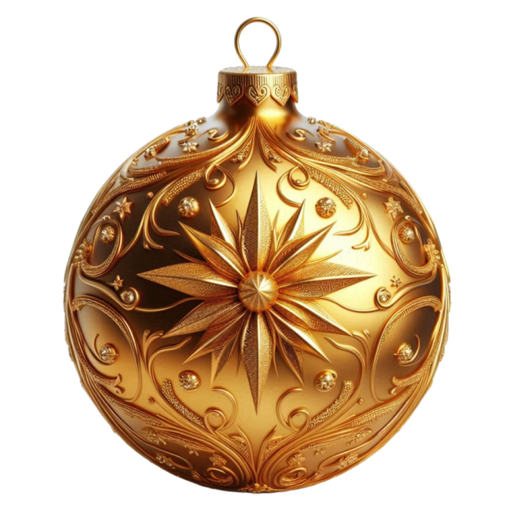 a gold christmas ball orname on a white background