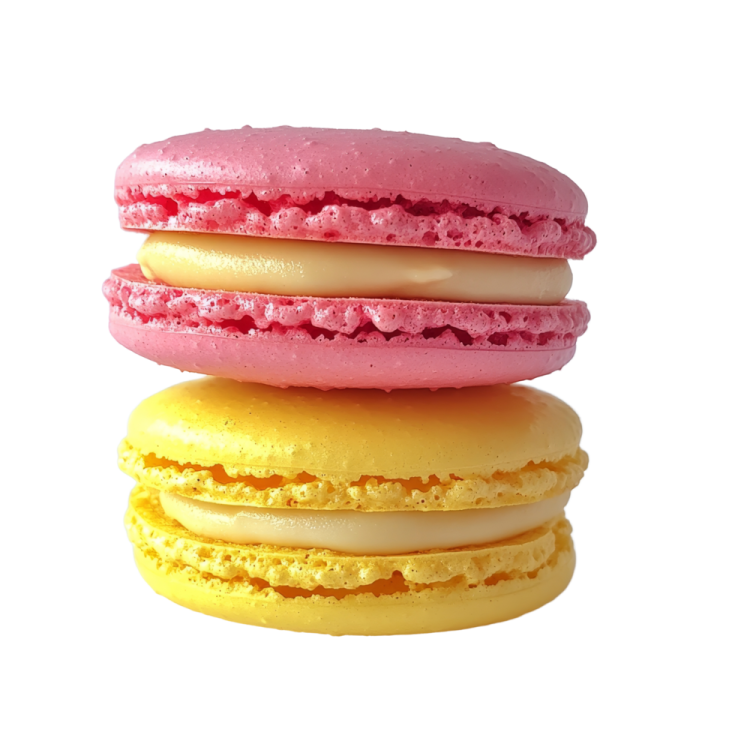 a stack of three macaros on a white background
