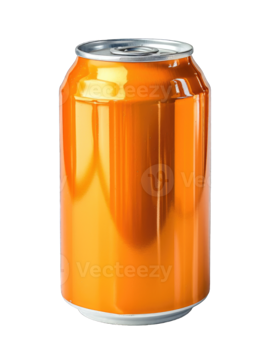 a can of orange soda on a white background
