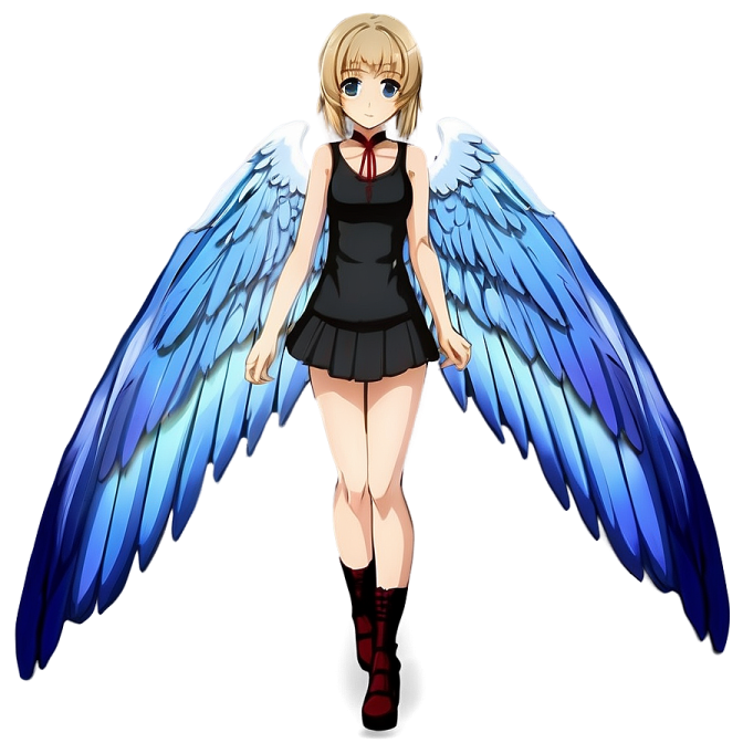 an anime girl with blue wings