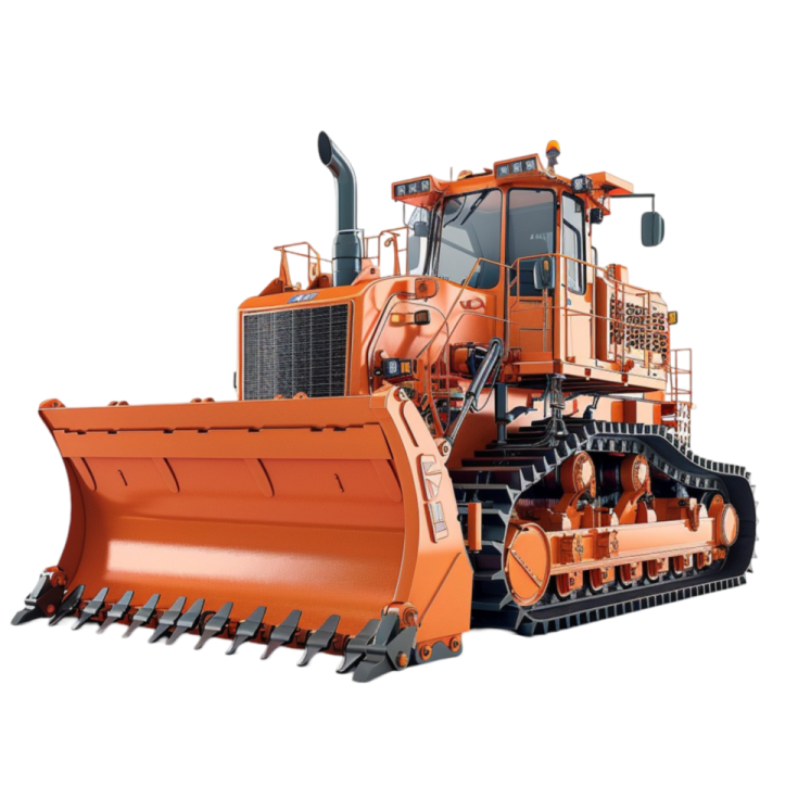 the front view of a large orange tractor