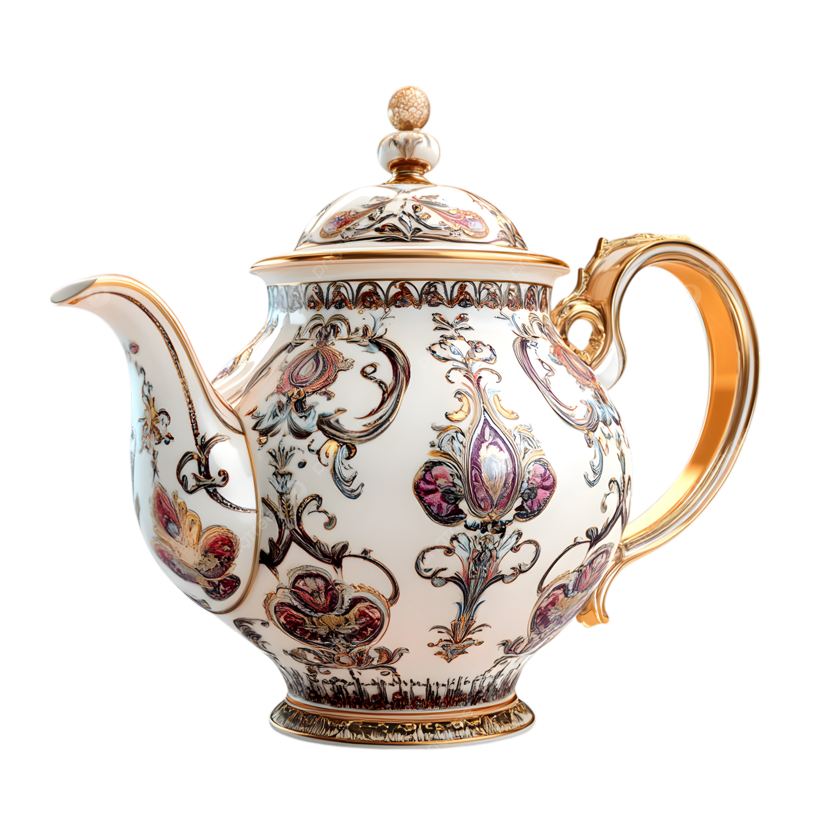 a white and gold teapot