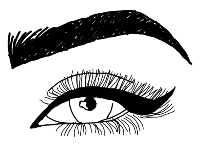 a black and white drawing of a woman's eye