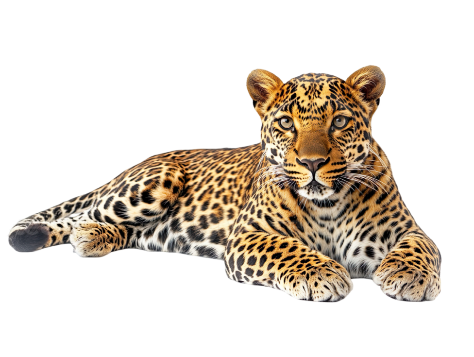 a leopard laying down on the ground