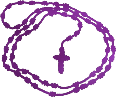 a purple rosary on a white background