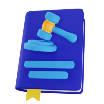 a blue book with a judge's hammer on top