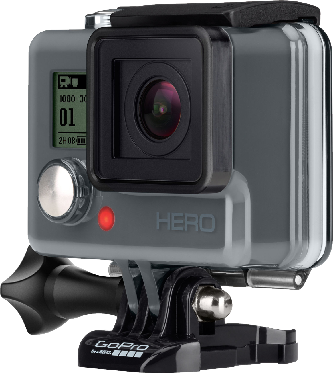 a gopro action camera on a white background
