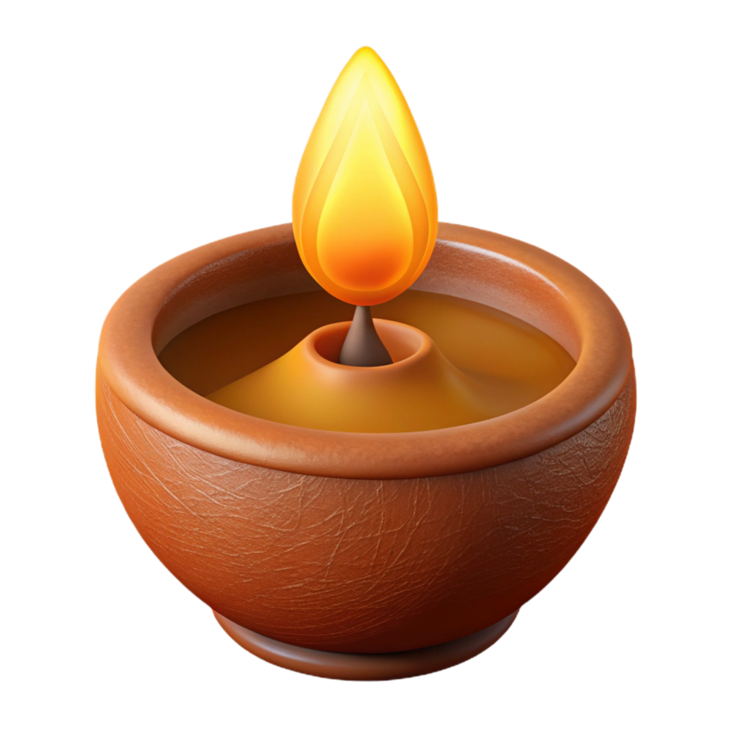 a clay pot with a lit candle in it