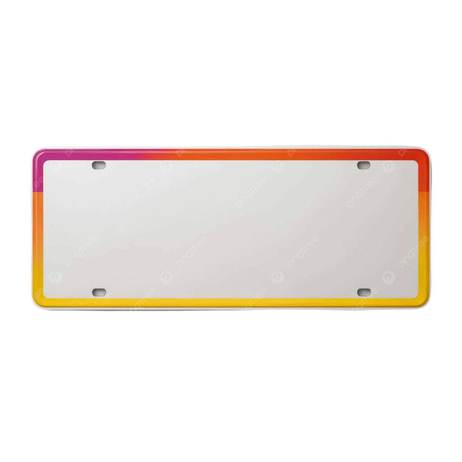 a white license plate with an orange and yellow border