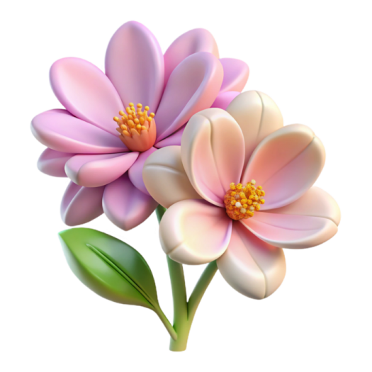 two pink flowers on a white background