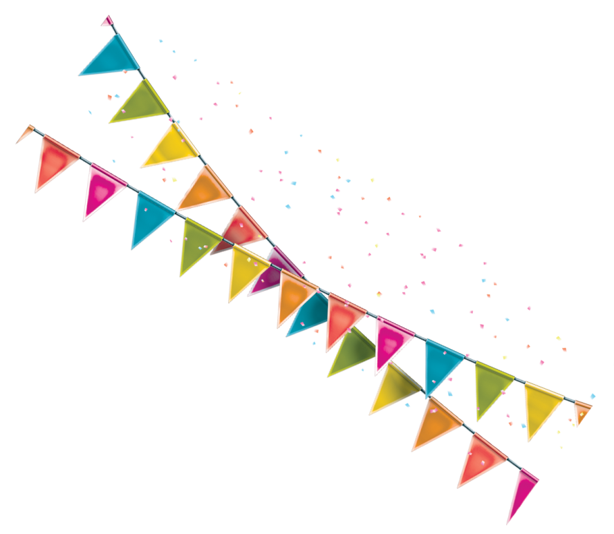 a colorful pennant with confections on it
