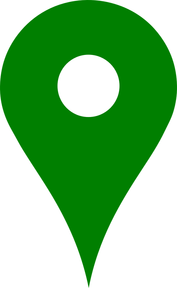 a green map marker with a white background