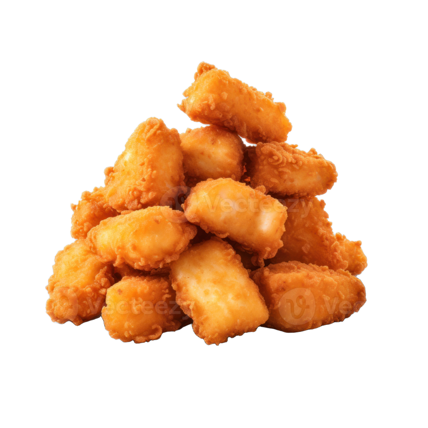 a pile of fried chicken on a white background