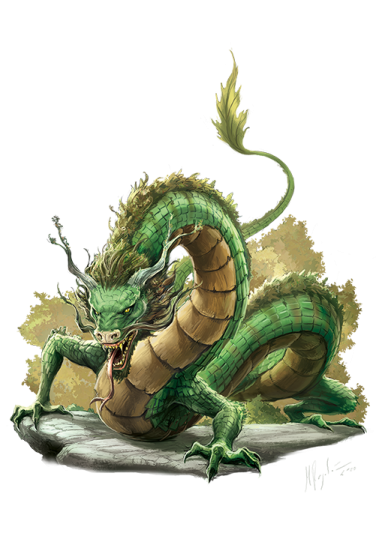 a green dragon sitting on top of a rock