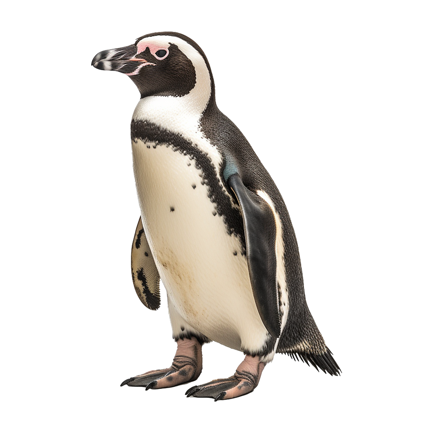 a penguin standing on top of a white surface