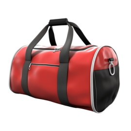 a red and black duff bag