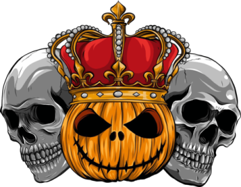 a skull with a crown and two skulls