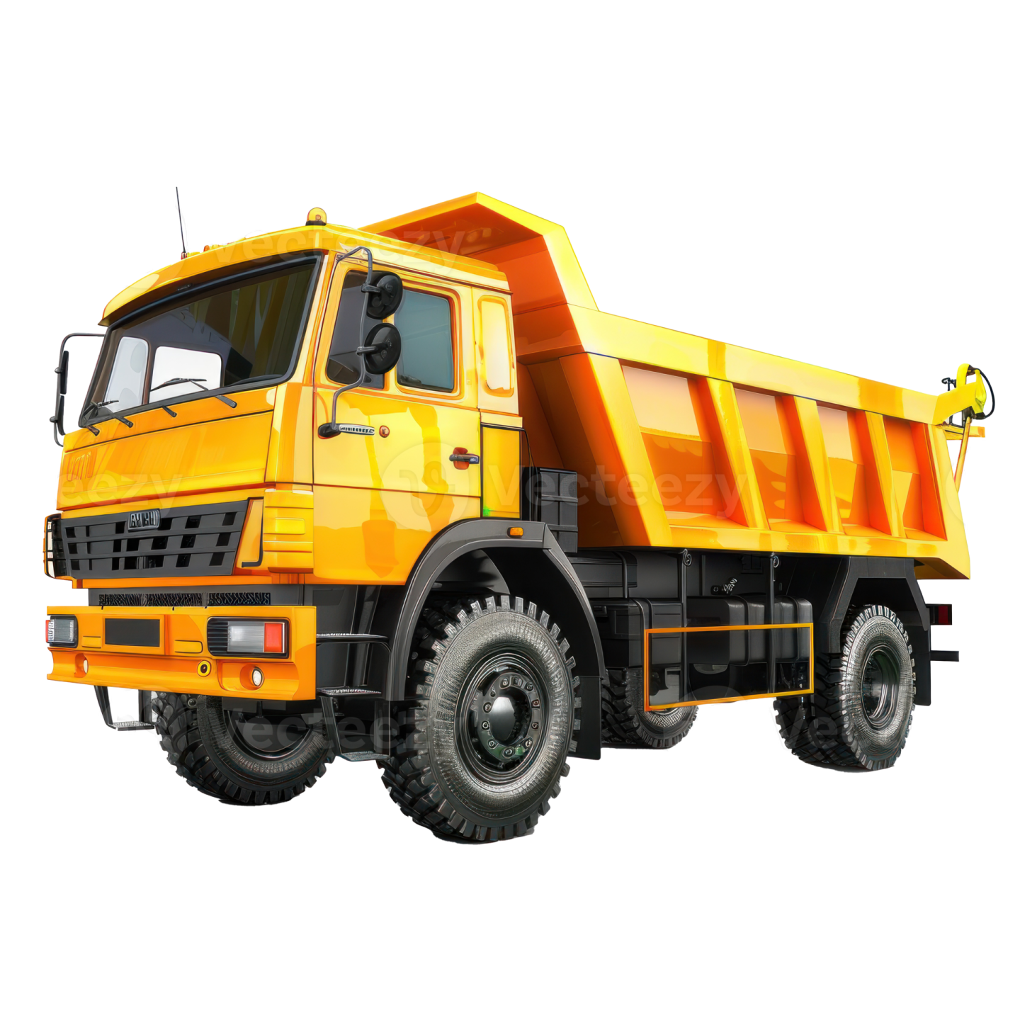 a yellow dump truck on a white background