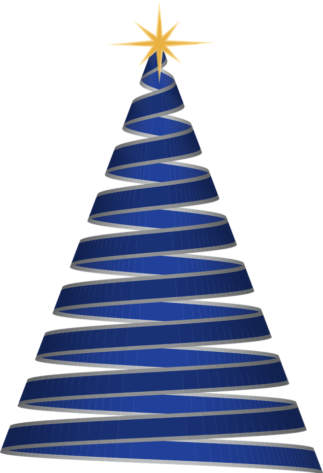 a blue christmas tree with a star on top