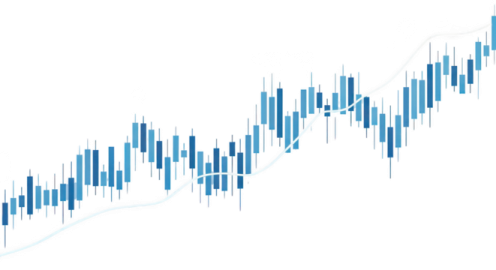 a blue and white line chart with an arrow pointing upward