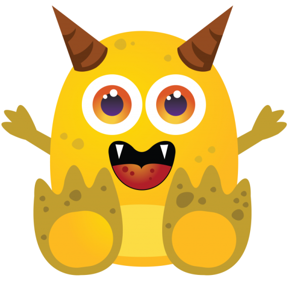 a yellow monster with horns and big eyes