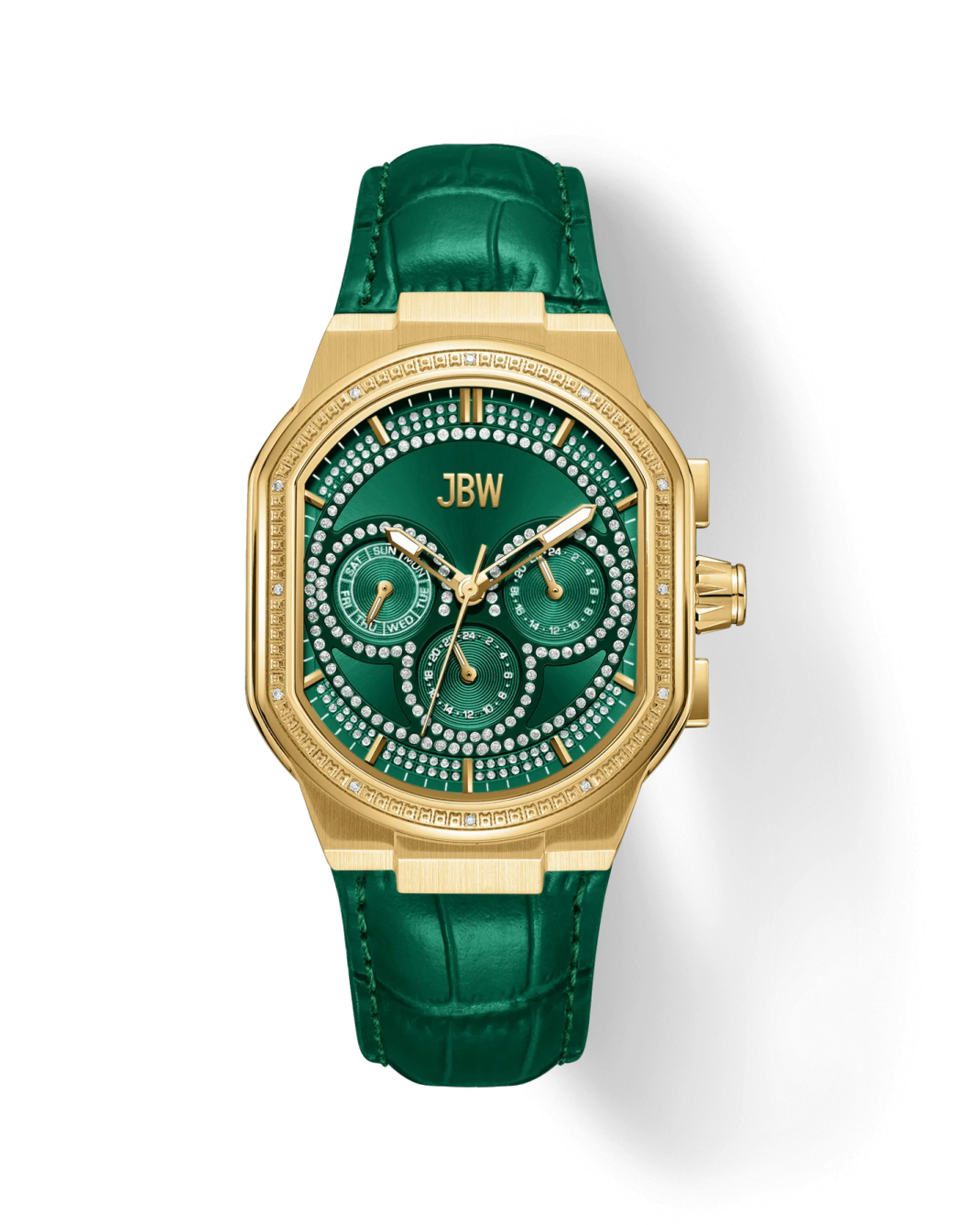 a green watch on a white background