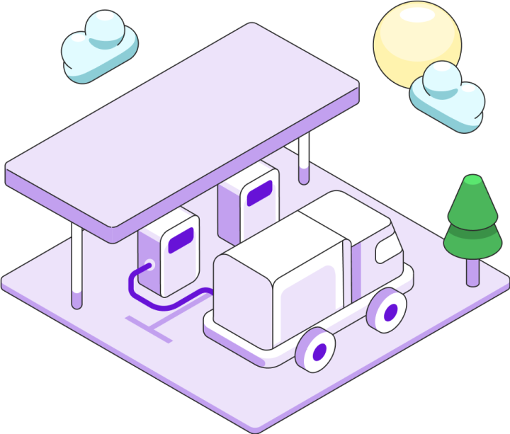an illustration of a camper van parked in the snow