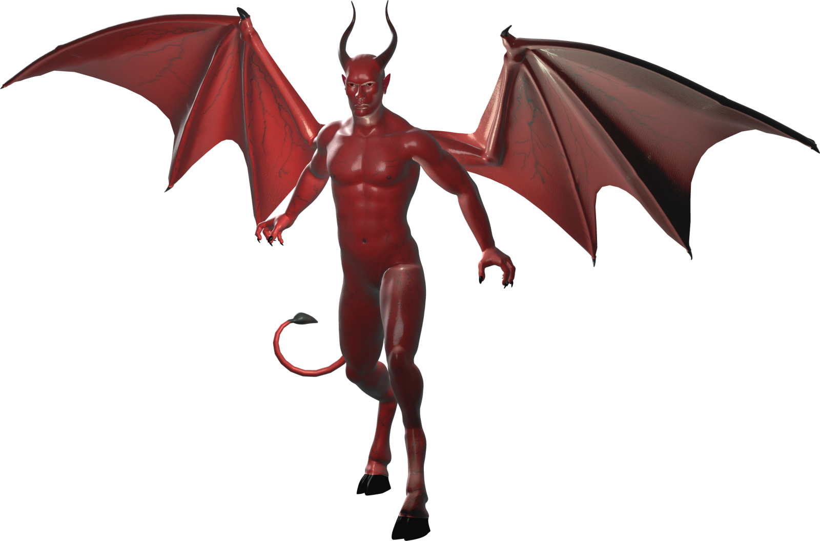3d digital illustration of a red devil with wings and horns isolated on white background