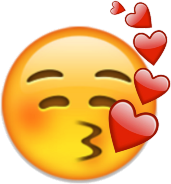 a smiley face with hearts flying out of it