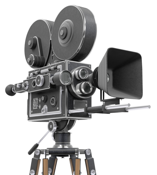an old movie camera on a tripod