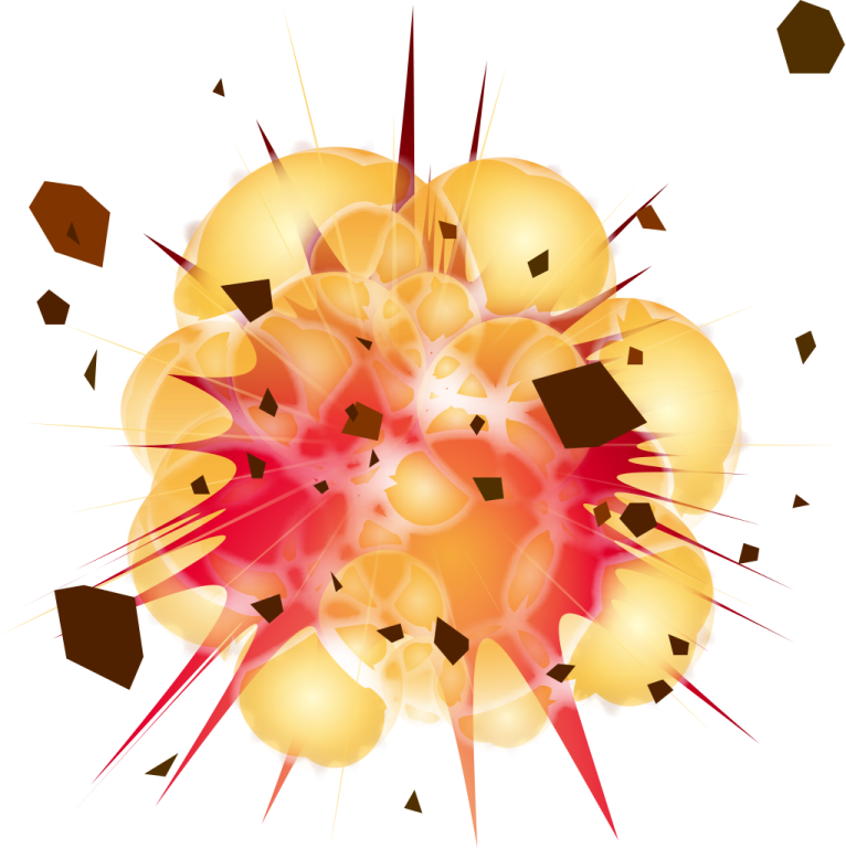 an explosion with many pieces of orange and yellow