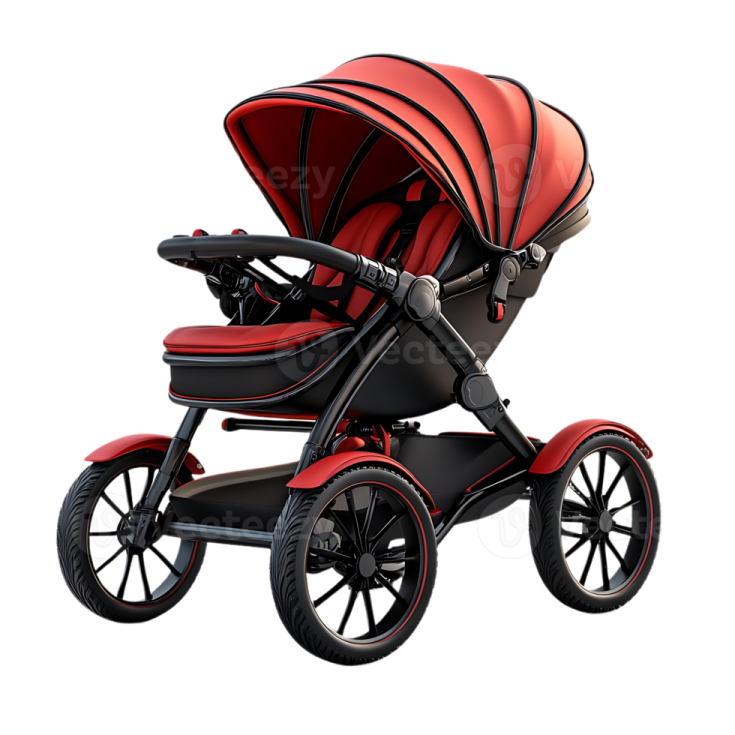 a red and black stroller on a white background