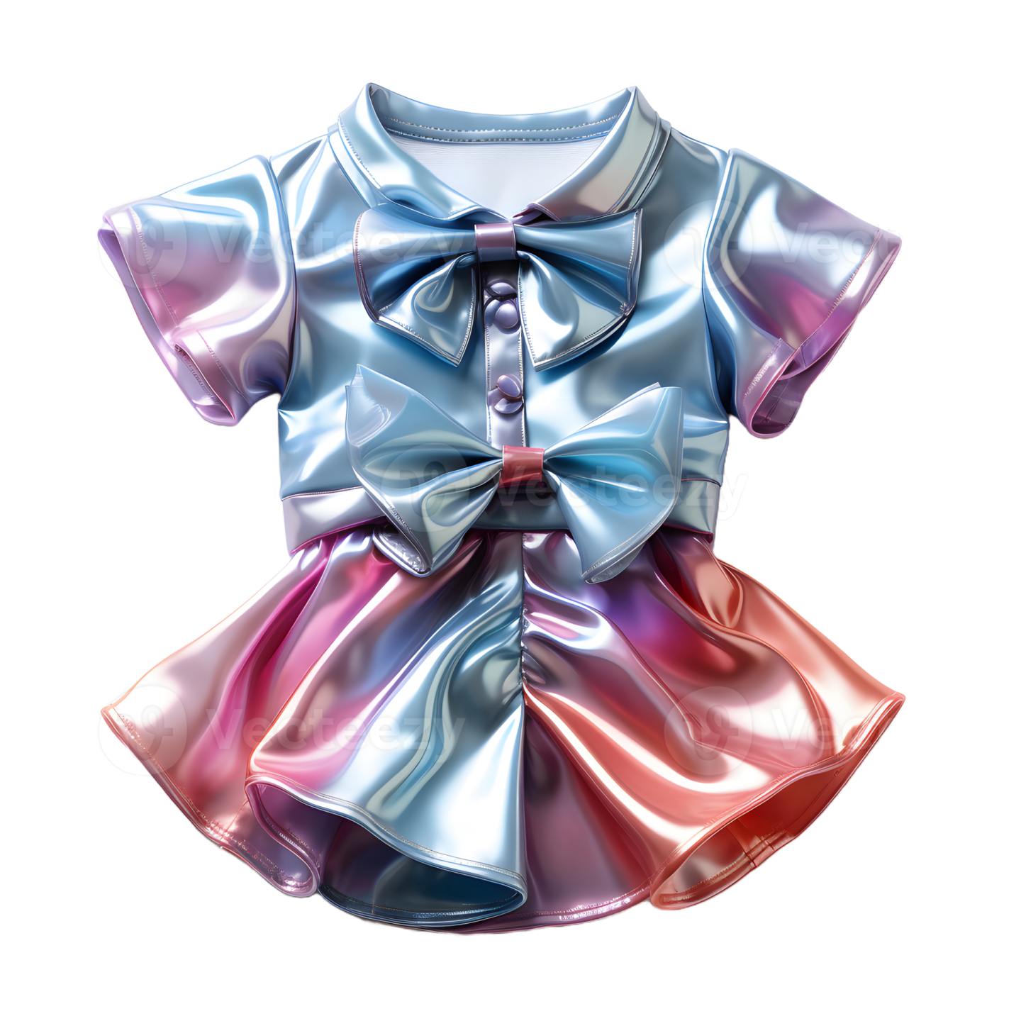 a pink and blue dress with a bow on it
