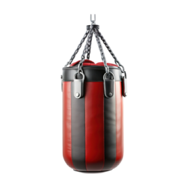 a red and black punching bag on a white background
