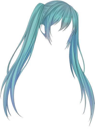 a drawing of a girl with long blue hair