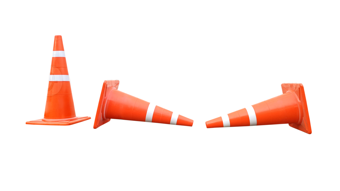 two traffic cones on a white background