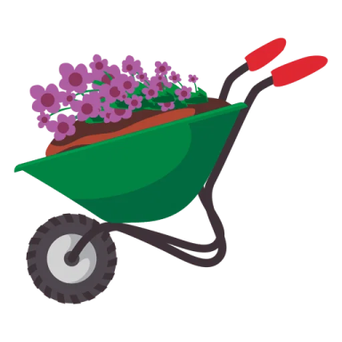 a wheelbar with flowers in it