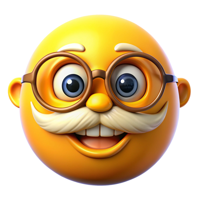 an orange man with glasses and a mustache
