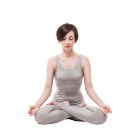 a woman sitting in the middle of a yoga pose