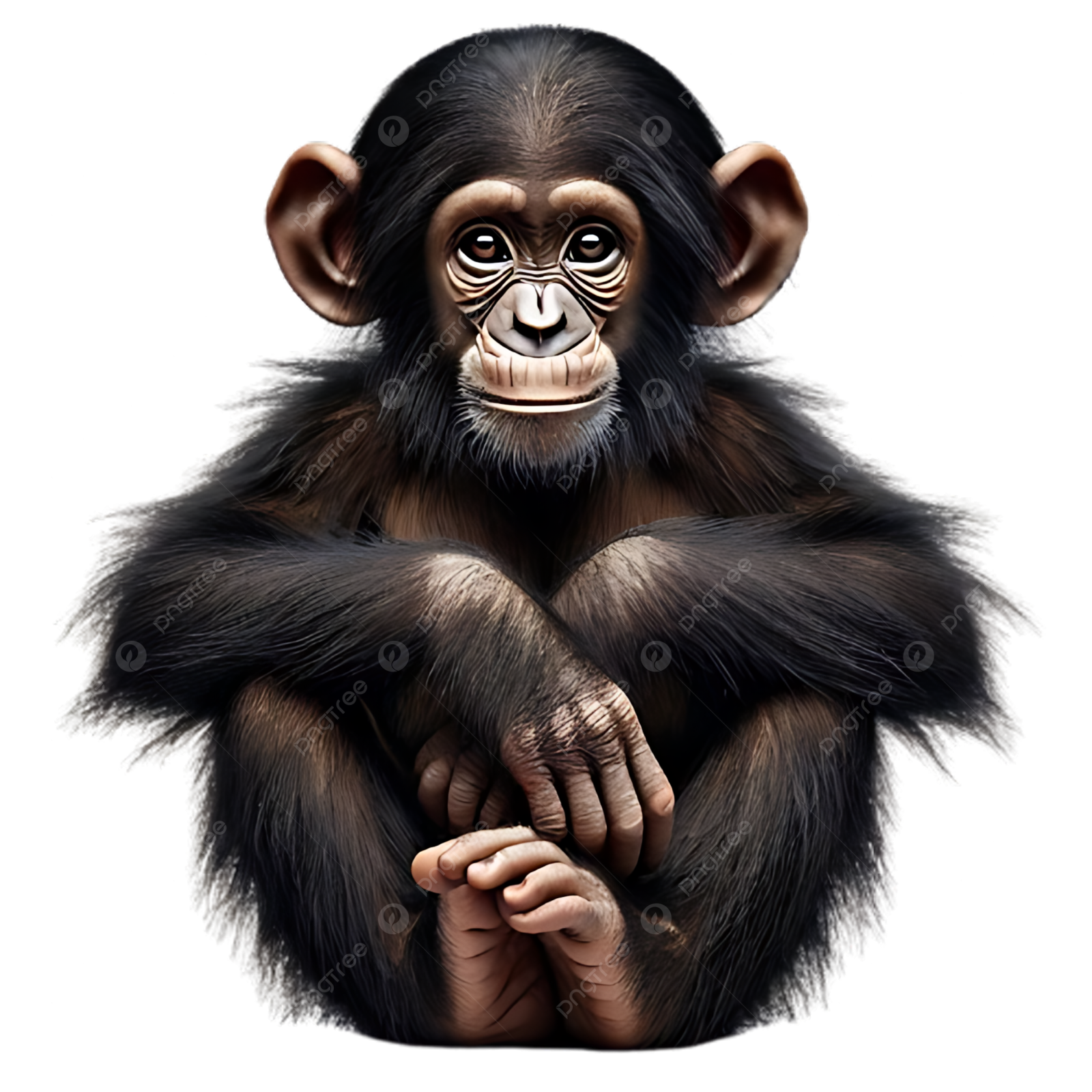 a monkey with big eyes sitting on a white background