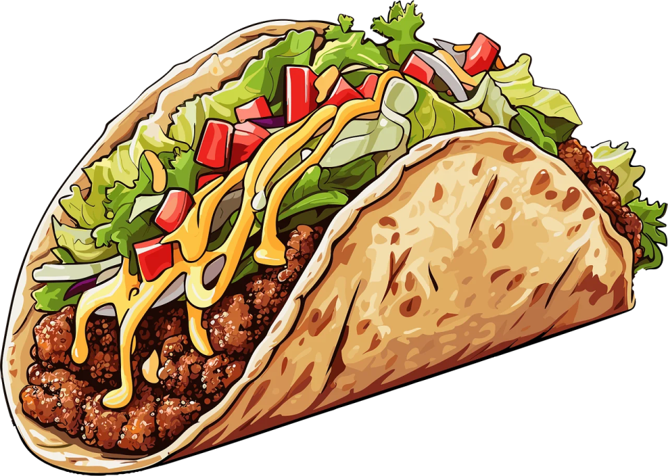 a tacoa burritoa filled with meat and vegetables