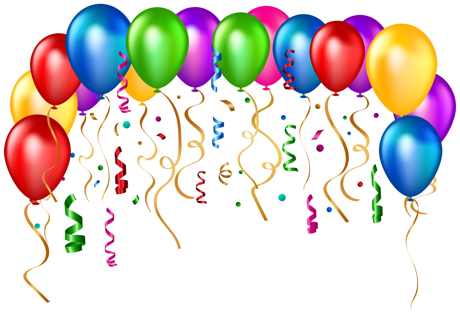 a bunch of colorful balloons with streamers